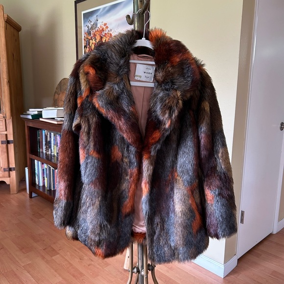 Anthropologie Seen Worn Kept Stevie Faux Fur Boho Multicolor Coat - Picture 5 of 7